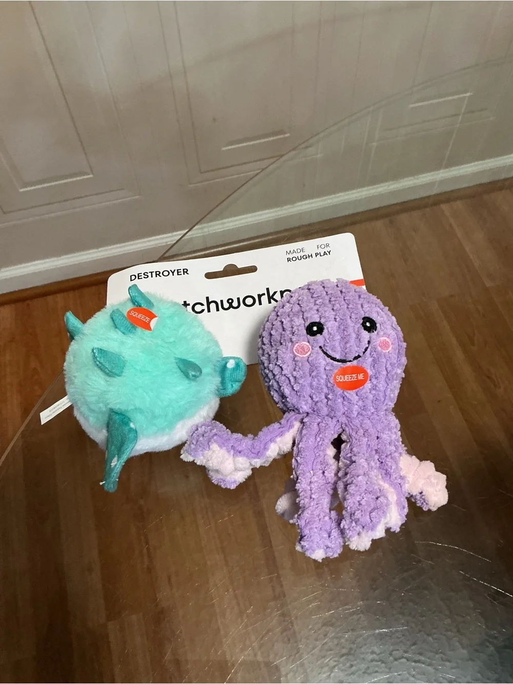 Patchwork~  Set Of 2 Pricklet Fish & Octopus Ball Belly ’ ~ Squeaky Dog Toy